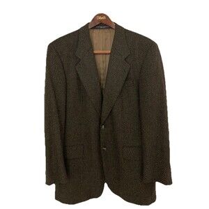 Men's VTG Hugo Boss Loro Piana Apollon Blazer Sharktooth Brown Wool Blend Sz 42L